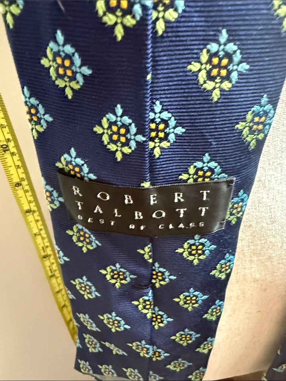 Robert Talbott Navy Tie with Light Blue and Lime Medallions